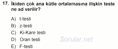 Tıbbi İstatistik 2014 - 2015 Dönem Sonu Sınavı 17.Soru