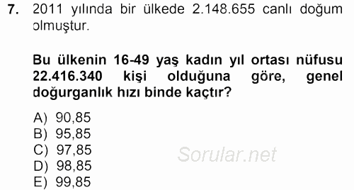 Tıbbi İstatistik 2014 - 2015 Dönem Sonu Sınavı 7.Soru