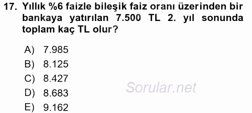 Sağlık Kurumlarında Finansal Yönetim 2015 - 2016 Ara Sınavı 17.Soru