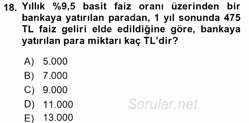 Sağlık Kurumlarında Finansal Yönetim 2015 - 2016 Ara Sınavı 18.Soru