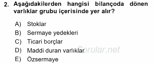 Sağlık Kurumlarında Finansal Yönetim 2015 - 2016 Ara Sınavı 2.Soru