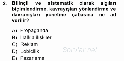 Halkla İlişkiler 2014 - 2015 Dönem Sonu Sınavı 2.Soru