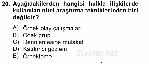 Halkla İlişkiler 2014 - 2015 Dönem Sonu Sınavı 20.Soru