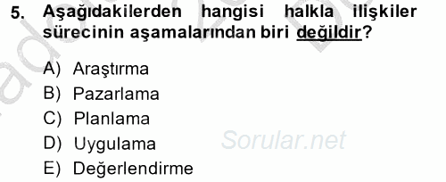 Halkla İlişkiler 2014 - 2015 Dönem Sonu Sınavı 5.Soru