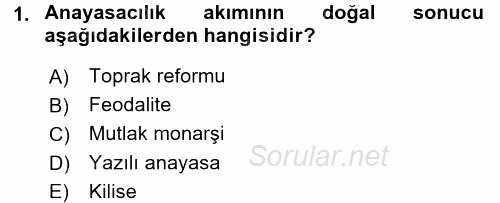 Anayasa Hukuku 2015 - 2016 Dönem Sonu Sınavı 1.Soru