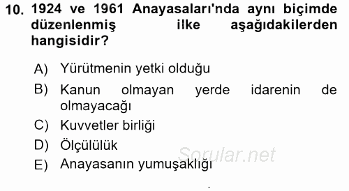 Anayasa Hukuku 2015 - 2016 Dönem Sonu Sınavı 10.Soru