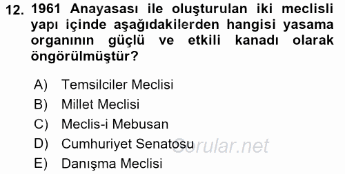 Anayasa Hukuku 2015 - 2016 Dönem Sonu Sınavı 12.Soru