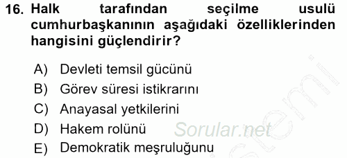 Anayasa Hukuku 2015 - 2016 Dönem Sonu Sınavı 16.Soru