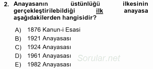 Anayasa Hukuku 2015 - 2016 Dönem Sonu Sınavı 2.Soru