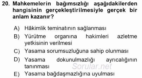 Anayasa Hukuku 2015 - 2016 Dönem Sonu Sınavı 20.Soru