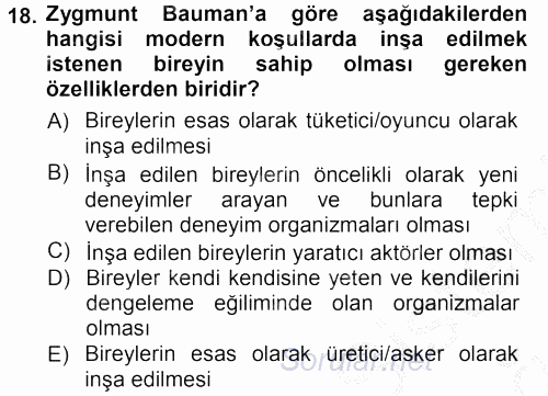 Çağdaş Sosyoloji Kuramları 2012 - 2013 Ara Sınavı 18.Soru