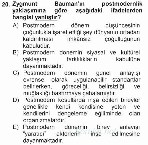 Çağdaş Sosyoloji Kuramları 2012 - 2013 Ara Sınavı 20.Soru