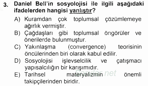 Çağdaş Sosyoloji Kuramları 2012 - 2013 Ara Sınavı 3.Soru
