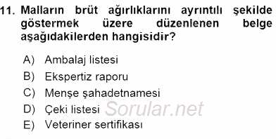 Dış Ticaret İşlemlerinin Muhasebeleştirilmesi 2015 - 2016 Ara Sınavı 11.Soru