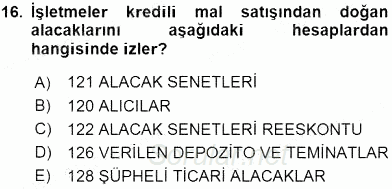 Dış Ticaret İşlemlerinin Muhasebeleştirilmesi 2015 - 2016 Ara Sınavı 16.Soru