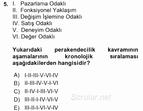 Perakendeciliğe Giriş 2016 - 2017 Ara Sınavı 5.Soru