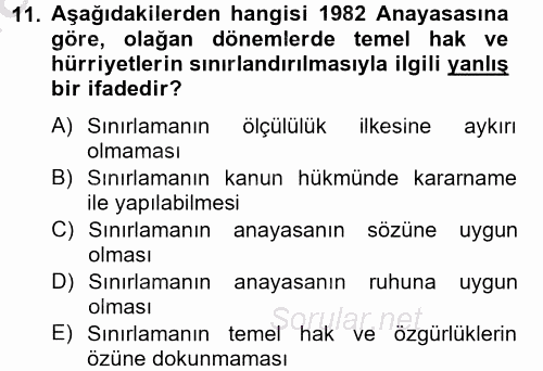 İnsan Hakları Ve Kamu Özgürlükleri 2012 - 2013 Ara Sınavı 11.Soru