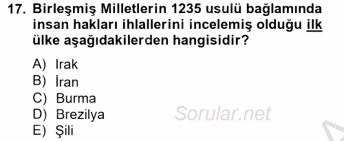 İnsan Hakları Ve Kamu Özgürlükleri 2012 - 2013 Ara Sınavı 17.Soru