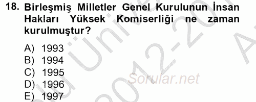 İnsan Hakları Ve Kamu Özgürlükleri 2012 - 2013 Ara Sınavı 18.Soru