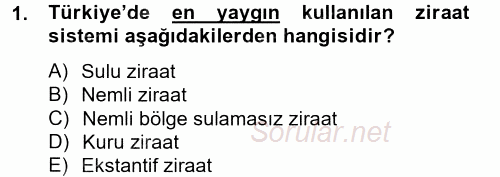 Tarla Bitkileri 1 2014 - 2015 Dönem Sonu Sınavı 1.Soru