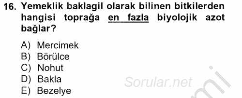 Tarla Bitkileri 1 2014 - 2015 Dönem Sonu Sınavı 16.Soru