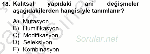 Tarla Bitkileri 1 2014 - 2015 Dönem Sonu Sınavı 18.Soru