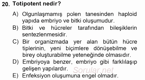 Tarla Bitkileri 1 2014 - 2015 Dönem Sonu Sınavı 20.Soru