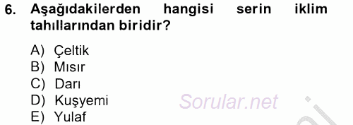 Tarla Bitkileri 1 2014 - 2015 Dönem Sonu Sınavı 6.Soru