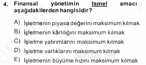 Sağlık Kurumlarında Finansal Yönetim 2014 - 2015 Ara Sınavı 4.Soru