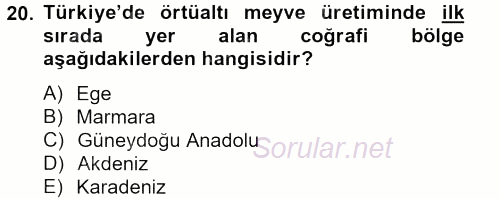 Örtü Altı Üretim Sistemleri 2013 - 2014 Tek Ders Sınavı 20.Soru