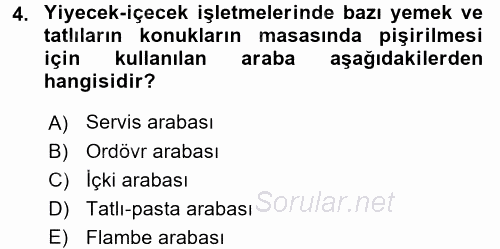 Yiyecek-İçecek Hizmetleri 2015 - 2016 Tek Ders Sınavı 4.Soru