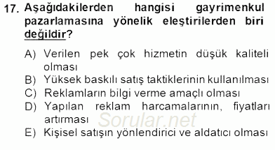Gayrimenkul Yönetiminde Mesleki Etik 2014 - 2015 Ara Sınavı 17.Soru