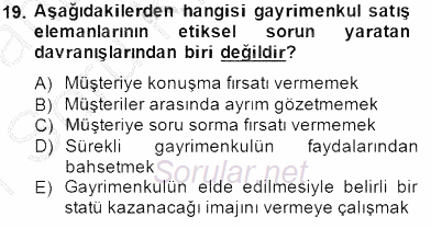 Gayrimenkul Yönetiminde Mesleki Etik 2014 - 2015 Ara Sınavı 19.Soru