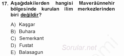 İslam Kurumları ve Medeniyeti 2013 - 2014 Ara Sınavı 17.Soru