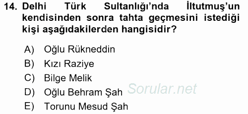 Orta Çağ ve Yeni Çağ Türk Devletleri Tarihi 2017 - 2018 Dönem Sonu Sınavı 14.Soru