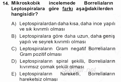 Veteriner Mikrobiyoloji ve Epidemiyoloji 2014 - 2015 Dönem Sonu Sınavı 14.Soru