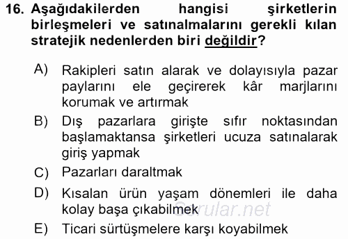 Perakendeciliğe Giriş 2016 - 2017 Dönem Sonu Sınavı 16.Soru