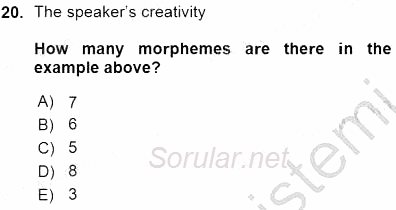 Dilbilim 1 2015 - 2016 Ara Sınavı 20.Soru