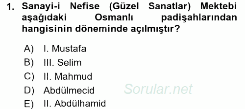 Osmanlı Devleti Yenileşme Hareketleri (1876-1918) 2016 - 2017 Dönem Sonu Sınavı 1.Soru