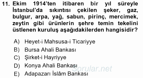 Osmanlı Devleti Yenileşme Hareketleri (1876-1918) 2016 - 2017 Dönem Sonu Sınavı 11.Soru