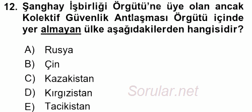 Uluslararası Örgütler 2015 - 2016 Ara Sınavı 12.Soru