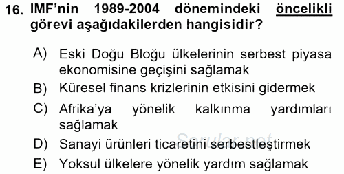 Uluslararası Örgütler 2015 - 2016 Ara Sınavı 16.Soru
