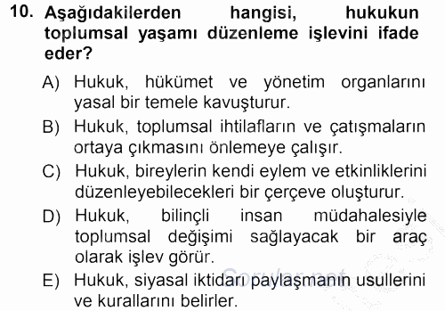 Hukuk Sosyolojisi 2012 - 2013 Ara Sınavı 10.Soru
