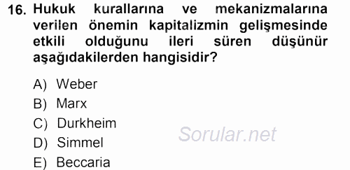 Hukuk Sosyolojisi 2012 - 2013 Ara Sınavı 16.Soru