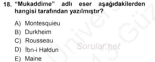 Hukuk Sosyolojisi 2012 - 2013 Ara Sınavı 18.Soru