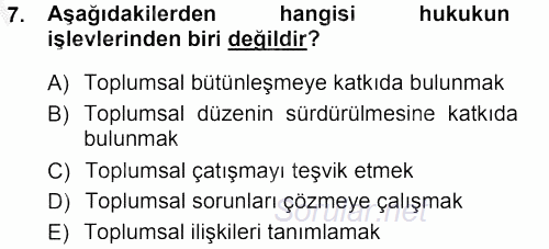 Hukuk Sosyolojisi 2012 - 2013 Ara Sınavı 7.Soru