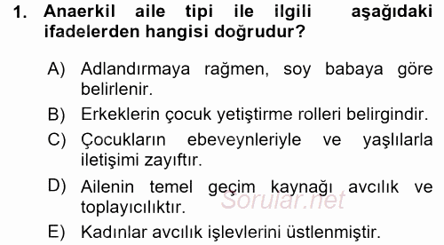 Anne Baba Eğitimi 2015 - 2016 Ara Sınavı 1.Soru