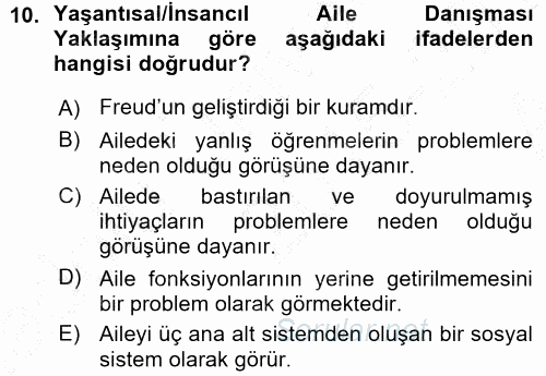 Anne Baba Eğitimi 2015 - 2016 Ara Sınavı 10.Soru