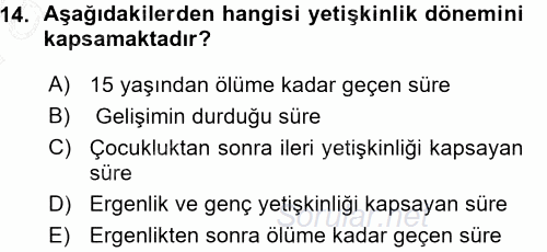 Anne Baba Eğitimi 2015 - 2016 Ara Sınavı 14.Soru