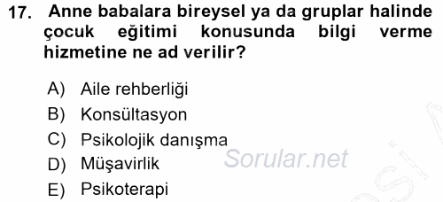Anne Baba Eğitimi 2015 - 2016 Ara Sınavı 17.Soru